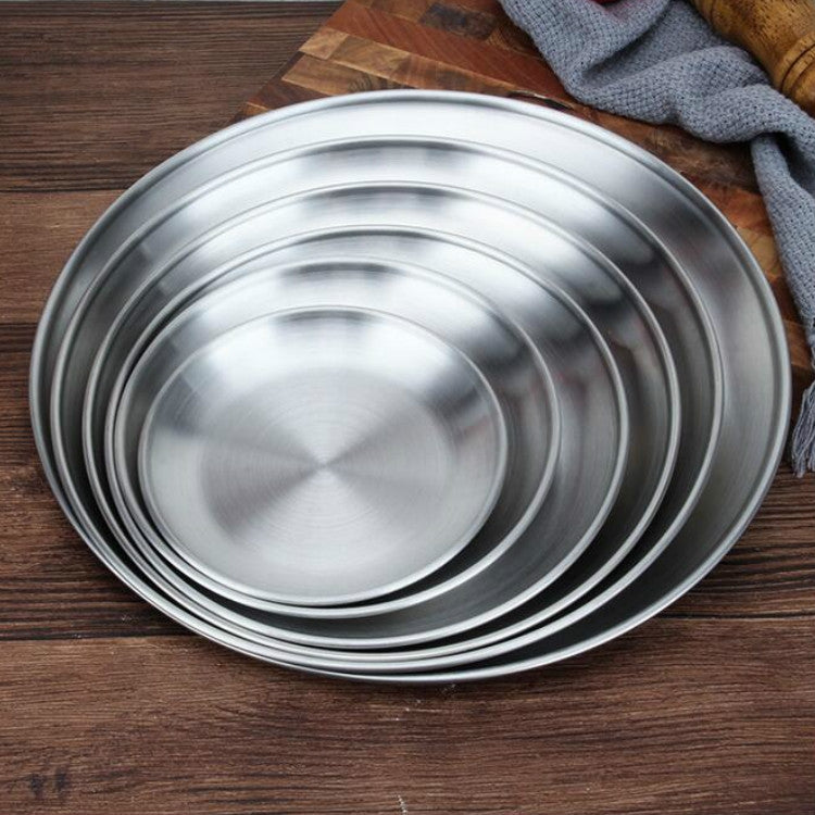Assiette ronde épaissie en acier inoxydable, plateau de café, assiette à fruits, à gâteaux, à os, assiette peu profonde, 14 cm argent mat brossé, 17 cm argent mat brossé, 20 cm argent mat brossé, 23 cm argent mat brossé, 26 cm argent mat brossé