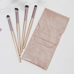 Lot de 4 pinceaux de maquillage, pinceau de maquillage pour les yeux, pinceau à détail en poils doux, pinceau estompeur avec pochette, doré, argenté