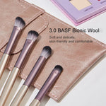 Lot de 4 pinceaux de maquillage, pinceau de maquillage pour les yeux, pinceau à détail en poils doux, pinceau estompeur avec pochette, doré, argenté