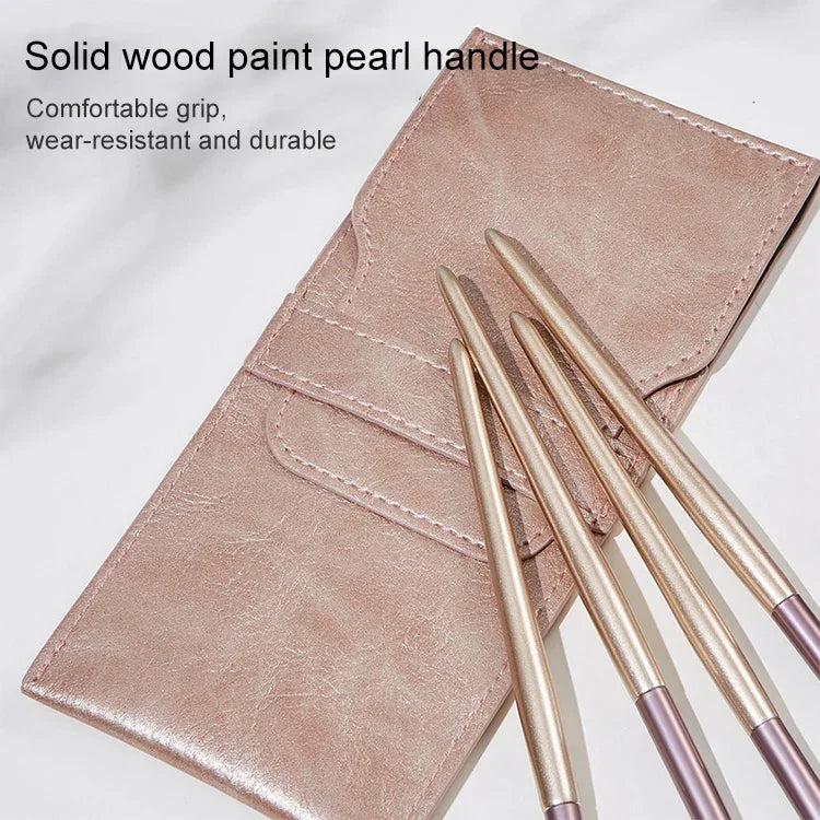 Lot de 4 pinceaux de maquillage, pinceau de maquillage pour les yeux, pinceau à détail en poils doux, pinceau estompeur avec pochette, doré, argenté