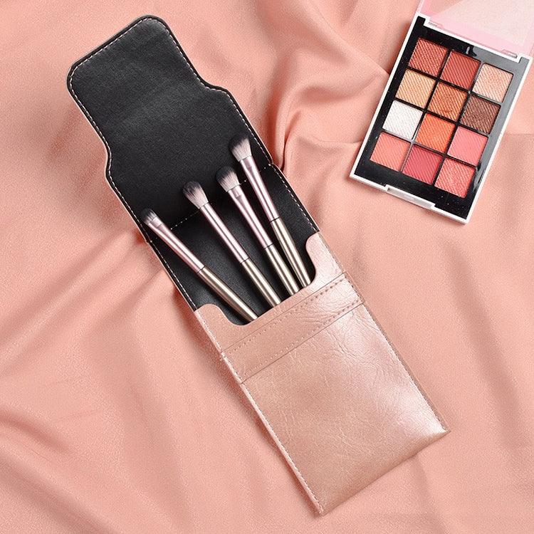 Lot de 4 pinceaux de maquillage, pinceau de maquillage pour les yeux, pinceau à détail en poils doux, pinceau estompeur avec pochette, doré, argenté