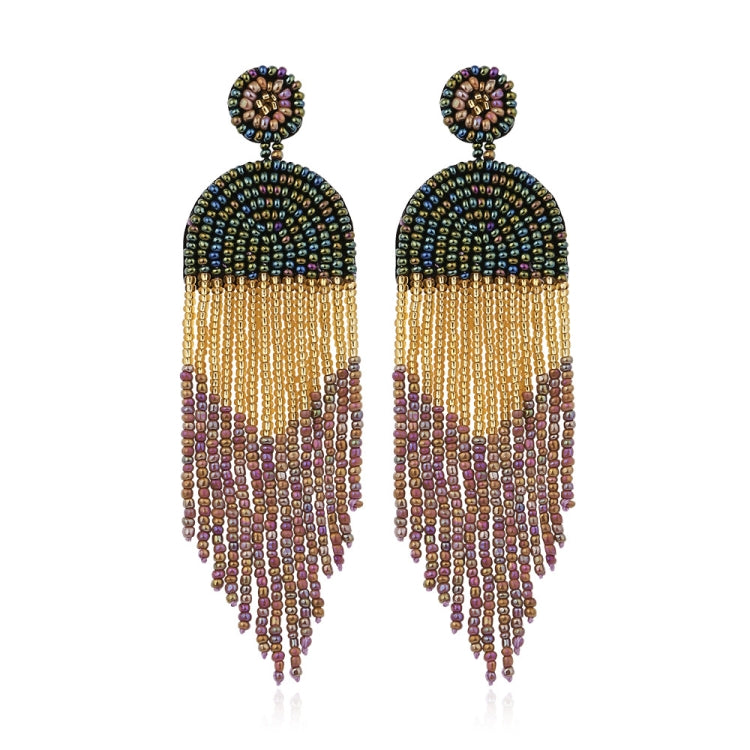 Boucles d'oreilles ethniques faites à la main, perles bohèmes avec pompons, Vert E68671