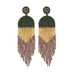 Boucles d'oreilles ethniques faites à la main, perles bohèmes avec pompons, Vert E68671
