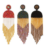 Boucles d'oreilles ethniques faites à la main, perles bohèmes avec pompons, Vert E68671