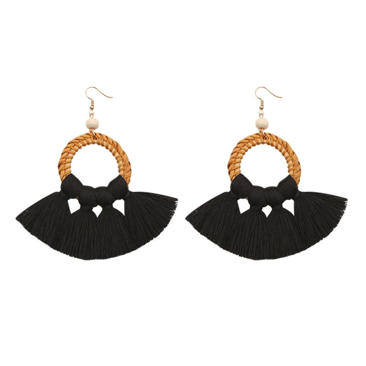 1 paire de boucles d'oreilles pendantes style ethnique en coton avec pompons, boucles d'oreilles longues, orange, noir, café, curcuma, rose, beige