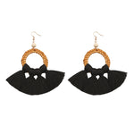 1 paire de boucles d'oreilles pendantes style ethnique en coton avec pompons, boucles d'oreilles longues, orange, noir, café, curcuma, rose, beige
