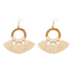 1 paire de boucles d'oreilles pendantes style ethnique en coton avec pompons, boucles d'oreilles longues, orange, noir, café, curcuma, rose, beige