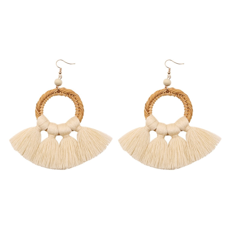 1 paire de boucles d'oreilles pendantes style ethnique en coton avec pompons, boucles d'oreilles longues, orange, noir, café, curcuma, rose, beige