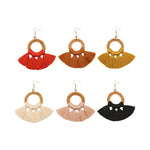 1 paire de boucles d'oreilles pendantes style ethnique en coton avec pompons, boucles d'oreilles longues, orange, noir, café, curcuma, rose, beige