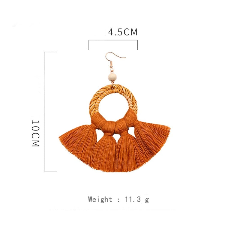 1 paire de boucles d'oreilles pendantes style ethnique en coton avec pompons, boucles d'oreilles longues, orange, noir, café, curcuma, rose, beige