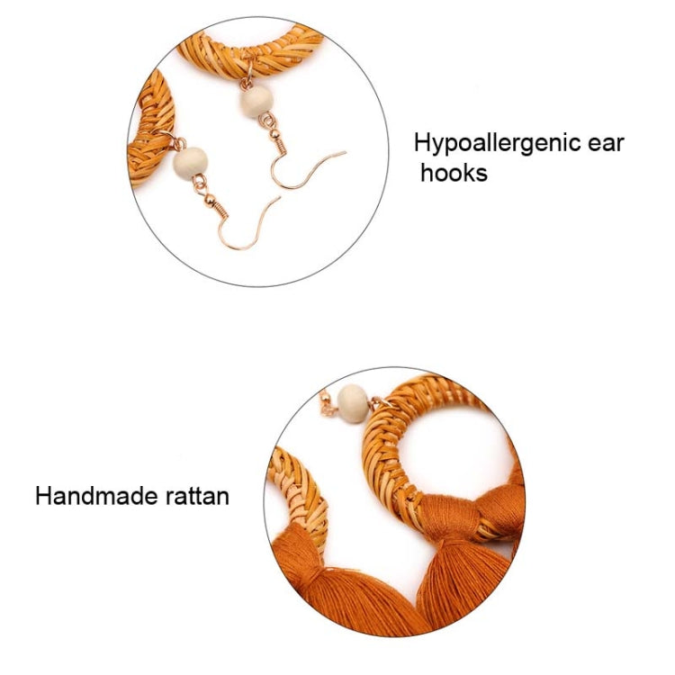 1 paire de boucles d'oreilles pendantes style ethnique en coton avec pompons, boucles d'oreilles longues, orange, noir, café, curcuma, rose, beige