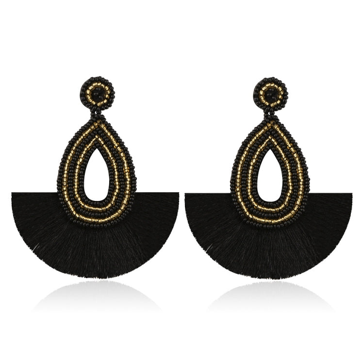 Boucles d'oreilles à pompons style bohème pour femme, avec perles de riz, rouge, camel, jaune, vert, noir