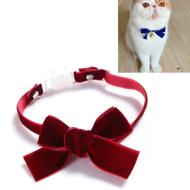 Collier Réglable en Velours avec Nœud Papillon pour Animaux de Compagnie (Chat, Chien, Lapin), Accessoires, S 17-30cm Nœud Papillon, S 17-30cm Nœud Papillon avec Clochette