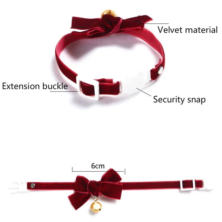 Collier Réglable en Velours avec Nœud Papillon pour Animaux de Compagnie (Chat, Chien, Lapin), Accessoires, S 17-30cm Nœud Papillon, S 17-30cm Nœud Papillon avec Clochette