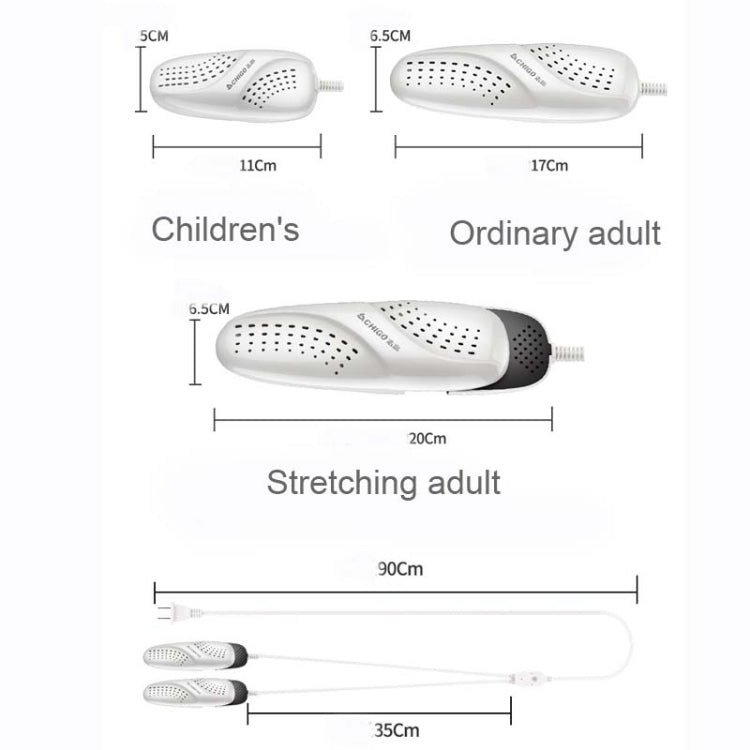 Chigo 220V Sèche-chaussures ménager pour adultes et enfants, prise CN, 07 Enfants Bleu, 07 Enfants Rose, 07 Adulte Ordinaire, 07 Adulte Rétractable, Minuteur Adulte, Minuteur Télescopique, 02 Modèles, 02 Minuteurs, Minuteur Enfants Blanc