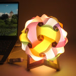 Veilleuse de chevet créative USB ronde, lampe de décoration de chambre romantique avec base en bois, kit de matériaux à fabriquer soi-même, produit fini