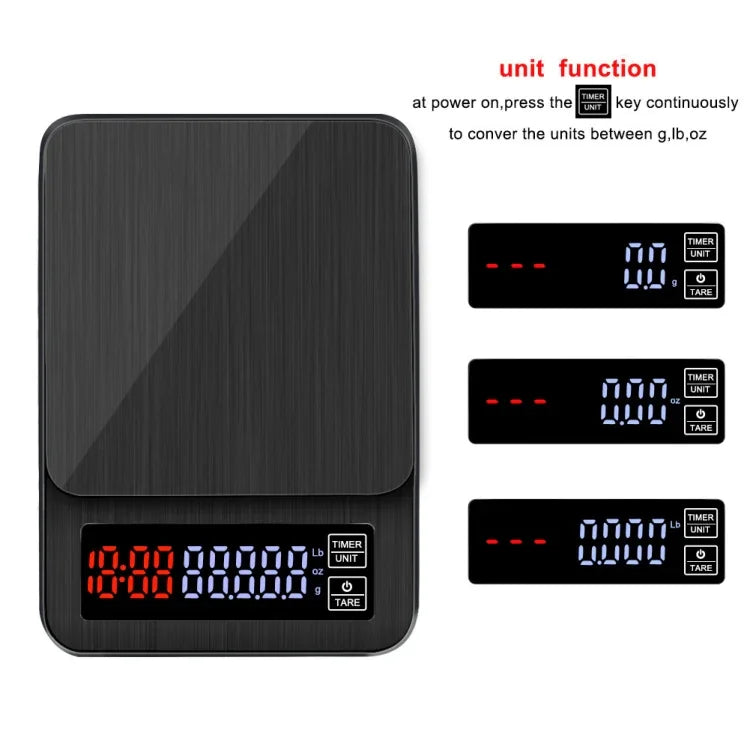 Balance à café domestique à pousser à la main, balance de cuisine intelligente USB avec minuterie, 3kg/0.1g, 5kg/0.1g, 10kg/1g