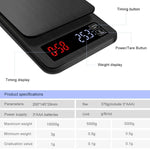 Balance à café domestique à pousser à la main, balance de cuisine intelligente USB avec minuterie, 3kg/0.1g, 5kg/0.1g, 10kg/1g