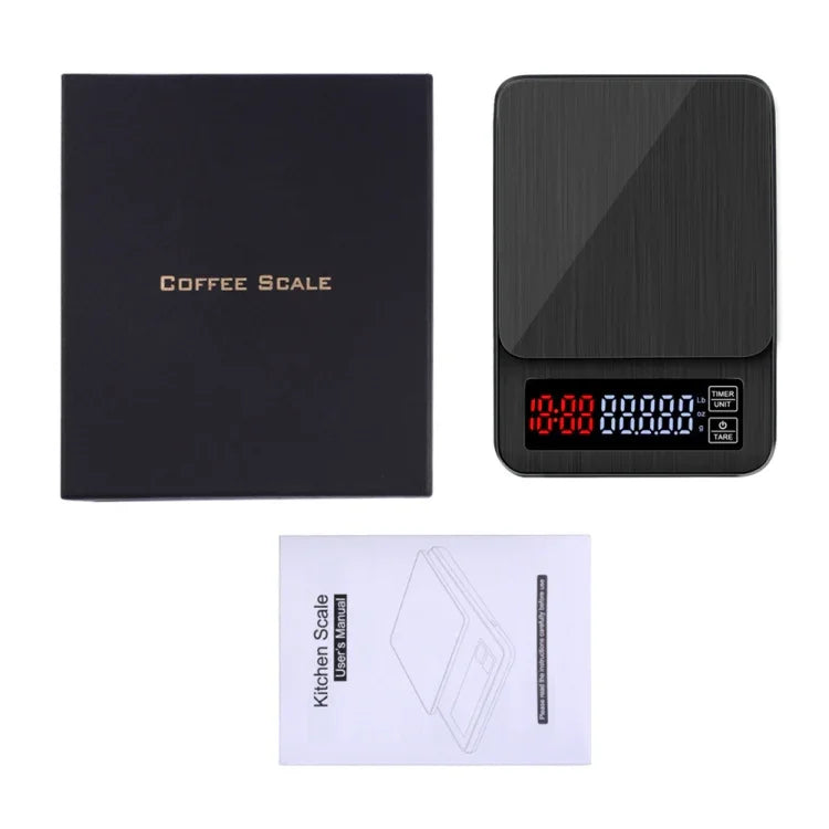 Balance à café domestique à pousser à la main, balance de cuisine intelligente USB avec minuterie, 3kg/0.1g, 5kg/0.1g, 10kg/1g