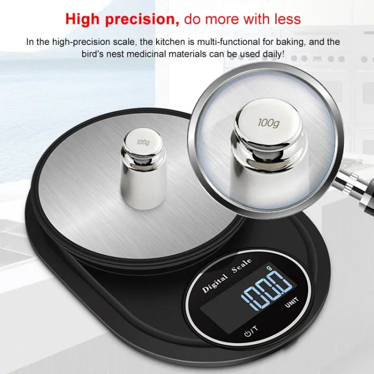 Balance électronique de cuisine domestique haute précision en acier inoxydable pour bijoux, avec ou sans ourlet, 5kg/1g, 3kg/0.1g, 5kg/0.1g