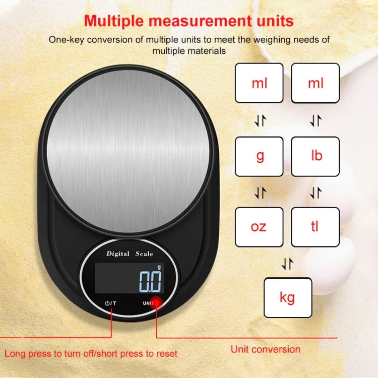 Balance électronique de cuisine domestique haute précision en acier inoxydable pour bijoux, avec ou sans ourlet, 5kg/1g, 3kg/0.1g, 5kg/0.1g
