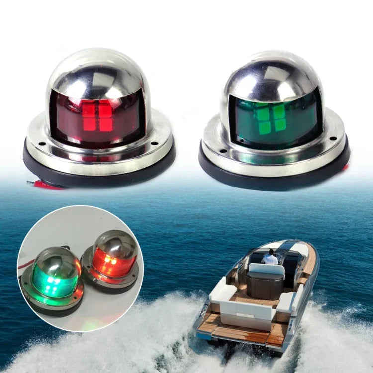 1 paire de feux de navigation à LED en acier inoxydable, rouge et vert, pour bateau, yacht, lumière d'avertissement, DC 12V, 1 paire 12V
