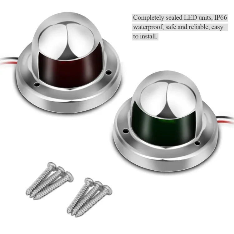 1 paire de feux de navigation à LED en acier inoxydable, rouge et vert, pour bateau, yacht, lumière d'avertissement, DC 12V, 1 paire 12V