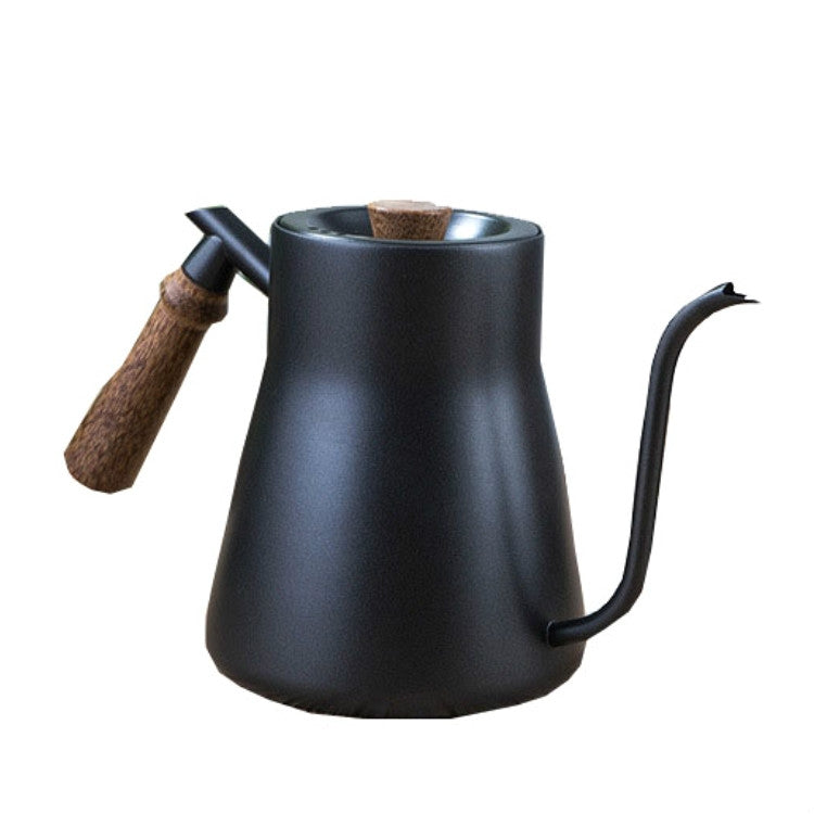 Pot à café en acier inoxydable 304, poignée en bois, pot à café fin à long bec en Téflon, sans thermomètre, avec thermomètre
