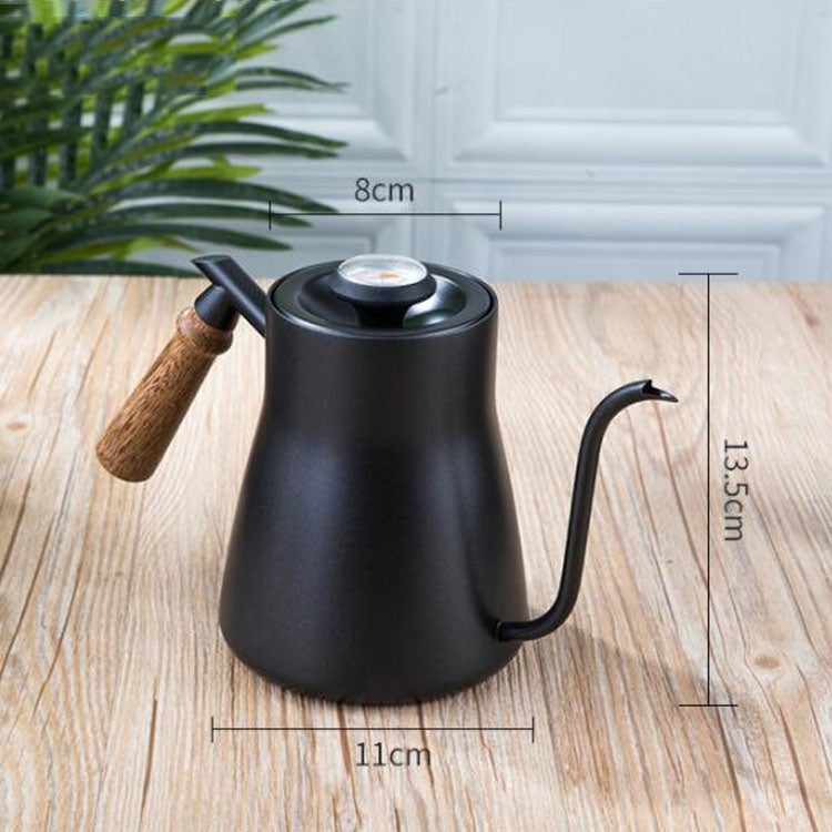 Pot à café en acier inoxydable 304, poignée en bois, pot à café fin à long bec en Téflon, sans thermomètre, avec thermomètre