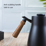 Pot à café en acier inoxydable 304, poignée en bois, pot à café fin à long bec en Téflon, sans thermomètre, avec thermomètre