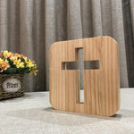 Lampe de Table Artisanale en Bois de Pin en Forme de Croix, Veilleuse LED, Croix