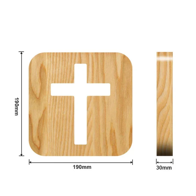 Lampe de Table Artisanale en Bois de Pin en Forme de Croix, Veilleuse LED, Croix