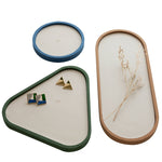 Desktop Shallow Storage Tray Sundries Tray Jewelry Display Tray, , Oval (Warm Brown), , Triangle (Warm Brown), , Round (Warm Brown), , Oval (Dark Green), , Triangle (Dark Green), , Round (Dark Green), , Oval (Green Lotus), , Triangle (Green Lotus)