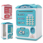 Tirelire ATM Coffre-fort à enroulement automatique, avec capteur d'empreintes digitales et mot de passe de simulation, Rose, Bleu
