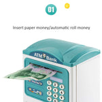 Tirelire ATM Coffre-fort à enroulement automatique, avec capteur d'empreintes digitales et mot de passe de simulation, Rose, Bleu