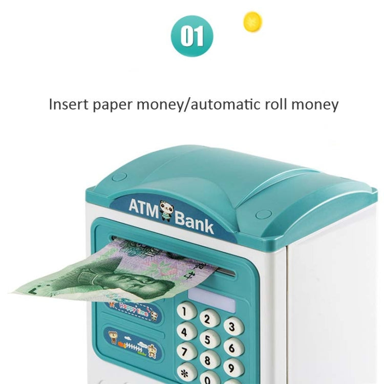 Tirelire ATM Coffre-fort à enroulement automatique, avec capteur d'empreintes digitales et mot de passe de simulation, Rose, Bleu