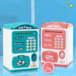 Tirelire ATM Coffre-fort à enroulement automatique, avec capteur d'empreintes digitales et mot de passe de simulation, Rose, Bleu