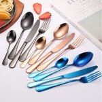 Ensemble de Couverts de Table 24 pièces en Acier Inoxydable pour Steak, Cadeau, Couleurs Argent, Or, Or Rose, Arc-en-ciel, Noir