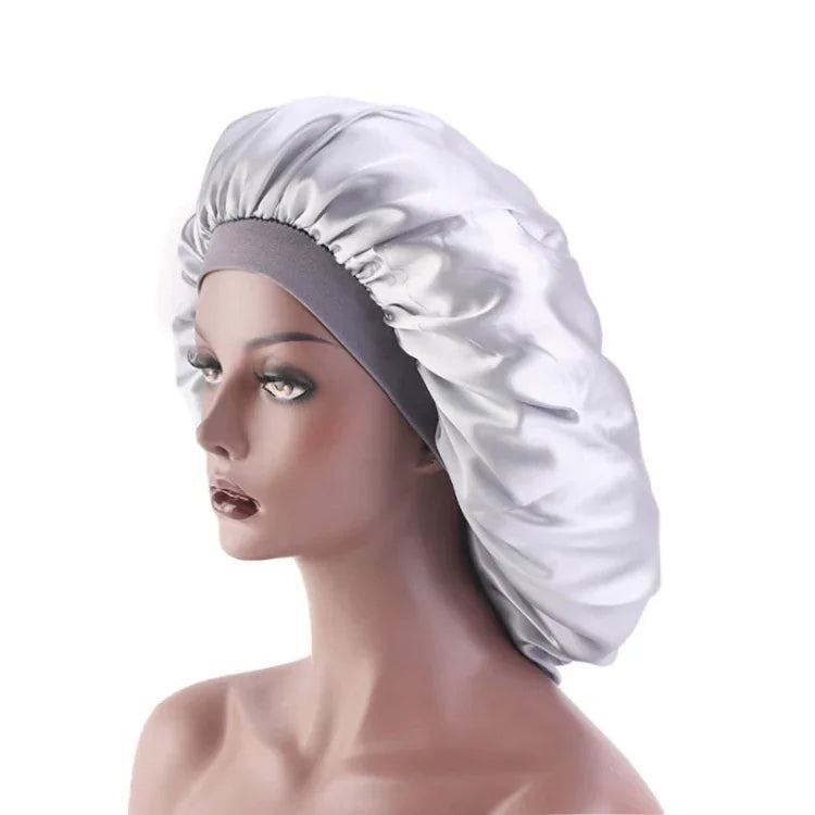Lot de 3 Bonnets de Nuit Ronds en Satin TJM-405A Grande Taille, Bonnet Chimio à Bord Large Extensible, Taille Unique