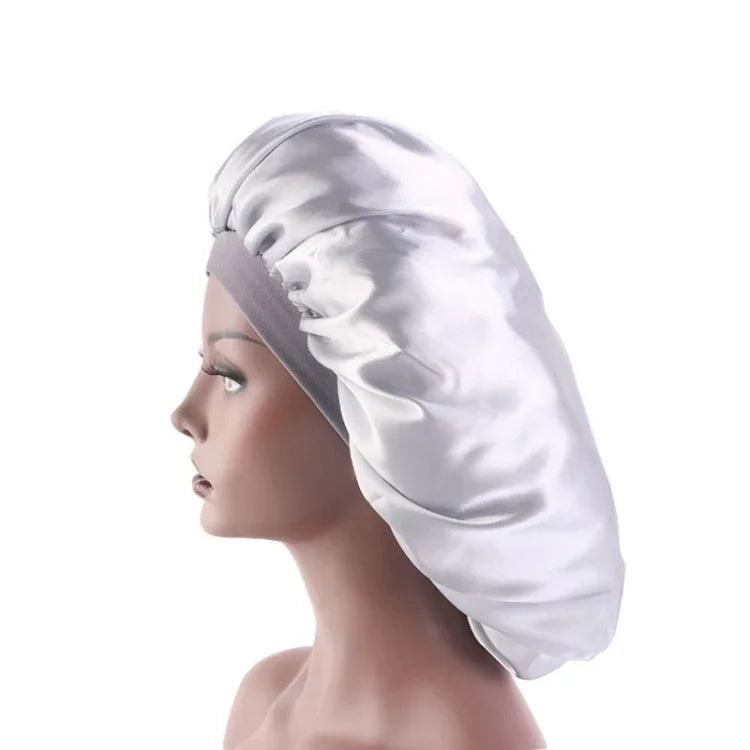 Lot de 3 Bonnets de Nuit Ronds en Satin TJM-405A Grande Taille, Bonnet Chimio à Bord Large Extensible, Taille Unique