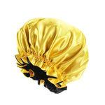 TJM-443A Chapeau de nuit double couche en satin avec grande dentelle, chapeau rond, bonnet de chimiothérapie, taille unique ajustable