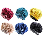 TJM-443A Chapeau de nuit double couche en satin avec grande dentelle, chapeau rond, bonnet de chimiothérapie, taille unique ajustable