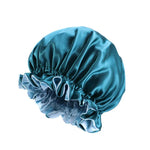TJM-443A Chapeau de nuit double couche en satin avec grande dentelle, chapeau rond, bonnet de chimiothérapie, taille unique ajustable