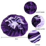 TJM-443A Chapeau de nuit double couche en satin avec grande dentelle, chapeau rond, bonnet de chimiothérapie, taille unique ajustable