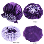 TJM-443A Chapeau de nuit double couche en satin avec grande dentelle, chapeau rond, bonnet de chimiothérapie, taille unique ajustable