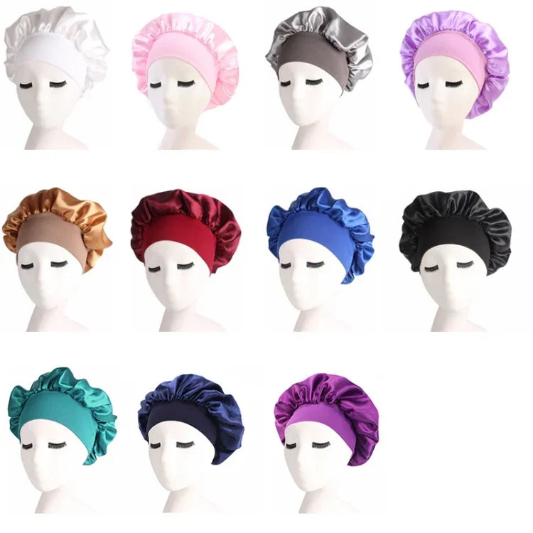 2 bonnet de nuit TJM-301 avec large bord et bandeau élastique, bonnet de chimiothérapie pour femme, bonnet de soin des cheveux, M 56-58cm