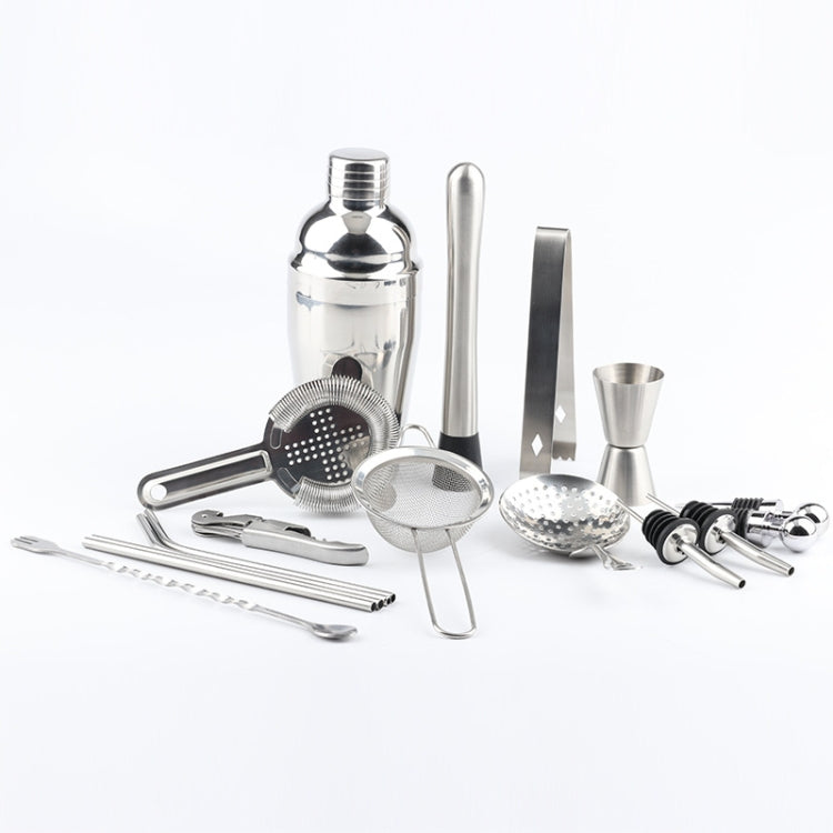 Ensemble de Shaker à Cocktail 18 en 1 en Acier Inoxydable, Base Ovale en Bambou, Kit d'Outils de Bar, 350ml, 550ml, 750ml