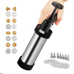Pistolet à pâtisserie multifonction en acier inoxydable, ensemble machine à biscuits et gâteaux à presser à la main, outils de cuisson DIY pour la maison, 16 en 1 (argent)