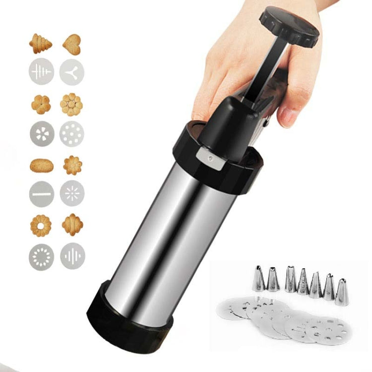 Pistolet à pâtisserie multifonction en acier inoxydable, ensemble machine à biscuits et gâteaux à presser à la main, outils de cuisson DIY pour la maison, 16 en 1 (argent)