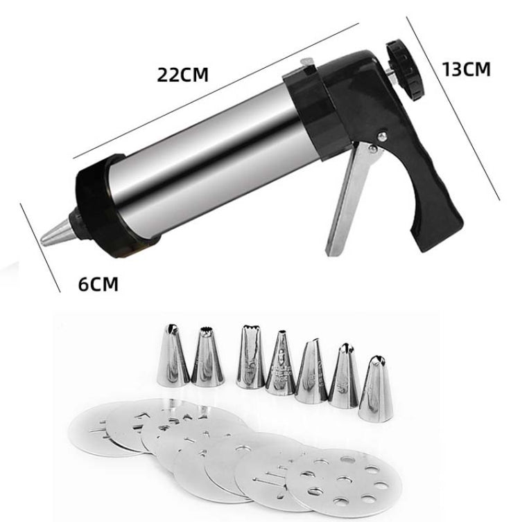 Pistolet à pâtisserie multifonction en acier inoxydable, ensemble machine à biscuits et gâteaux à presser à la main, outils de cuisson DIY pour la maison, 16 en 1 (argent)